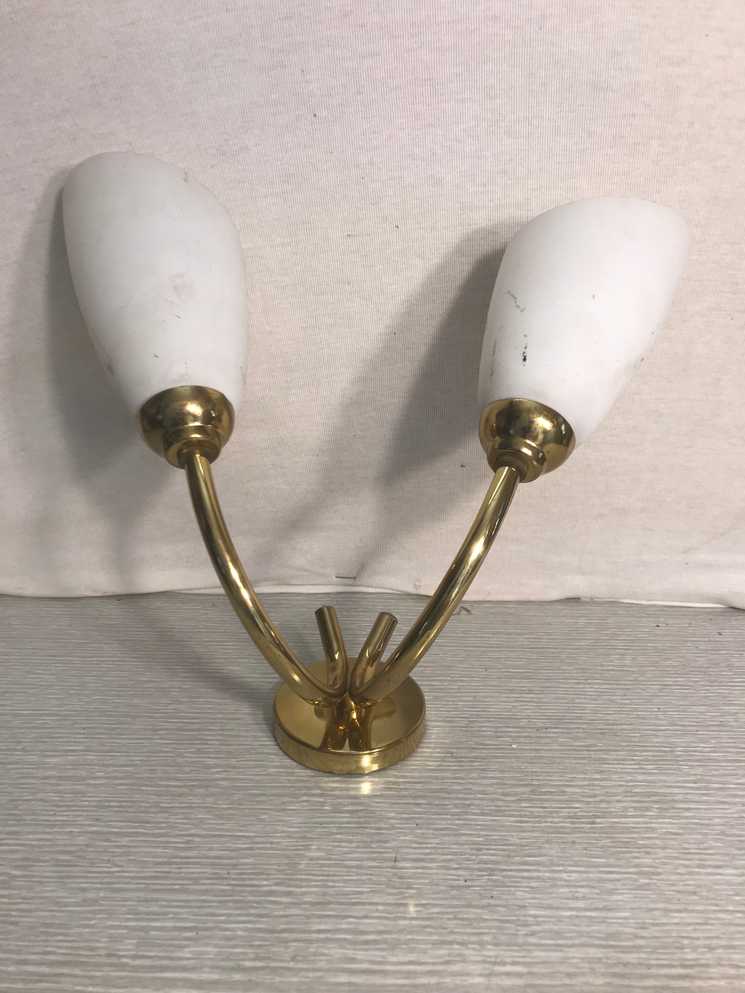 Double metal vintage wall sconces with white opaline reflectors