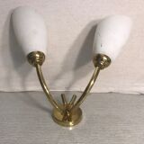 Double metal vintage wall sconces with white opaline reflectors