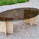 70s travertine and smoked glass designer coffee table