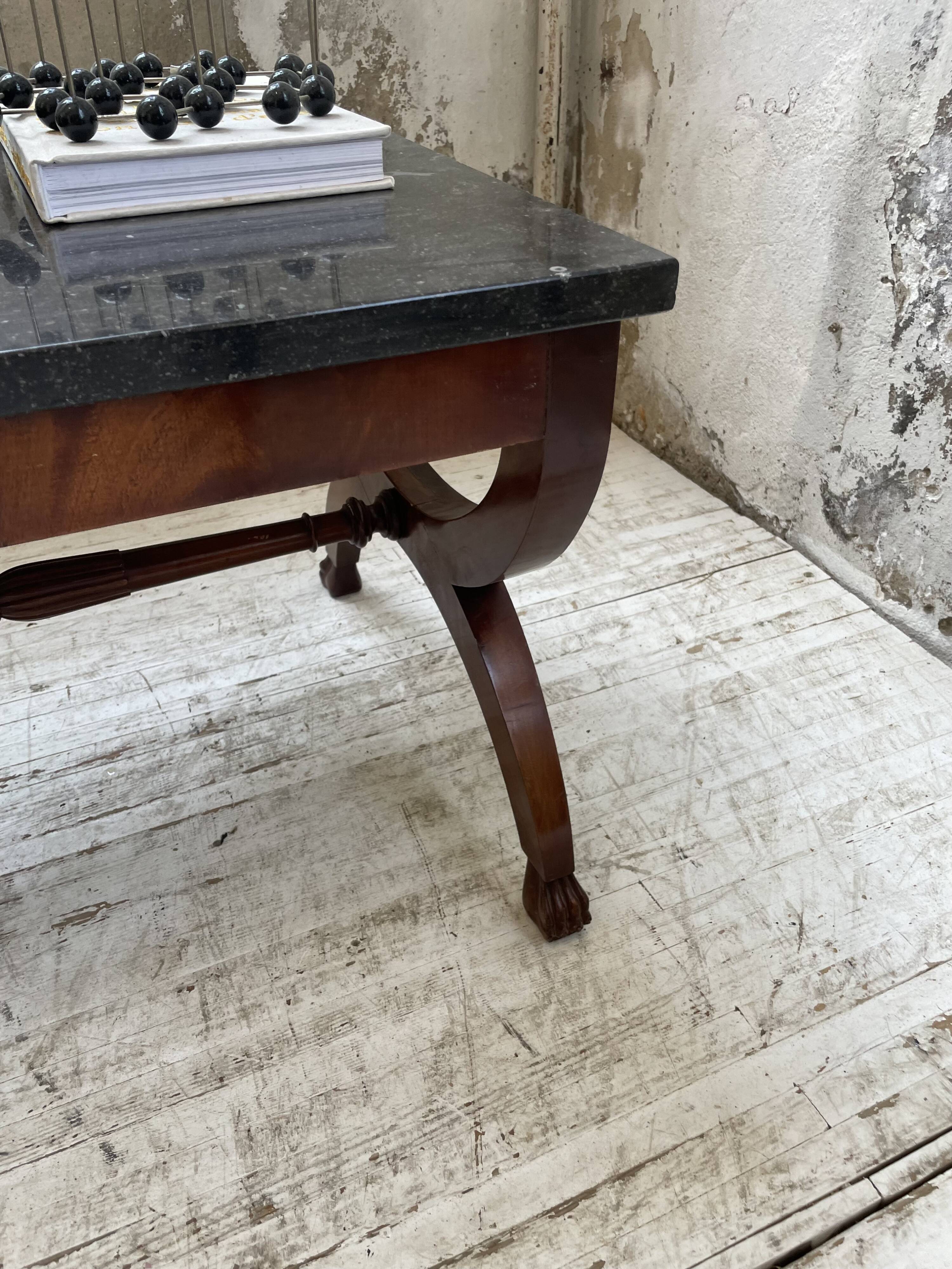 Empire style marble and mahogany coffee table