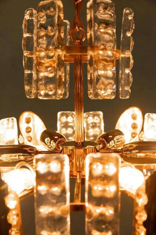 Midcentury gold crystal suspension by Orrefors, Fagerlund