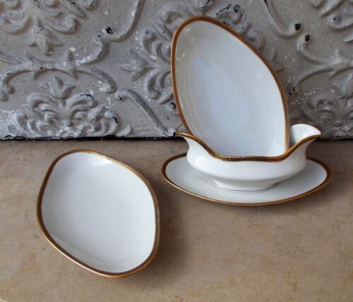 1 saucière 2 raviers Limoges porcelain golden border