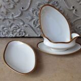 1 saucière 2 raviers Limoges porcelain golden border