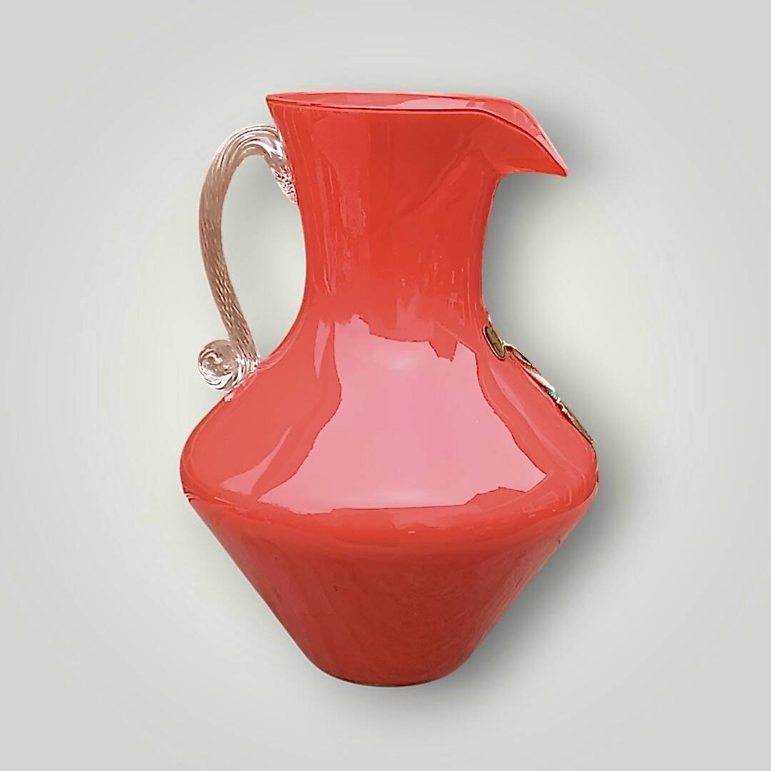 Coral red Provence opaline pitcher vase - 1960s