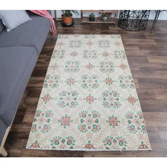 Vintage Turkish Oushak Handmade Wool Rug 111x202