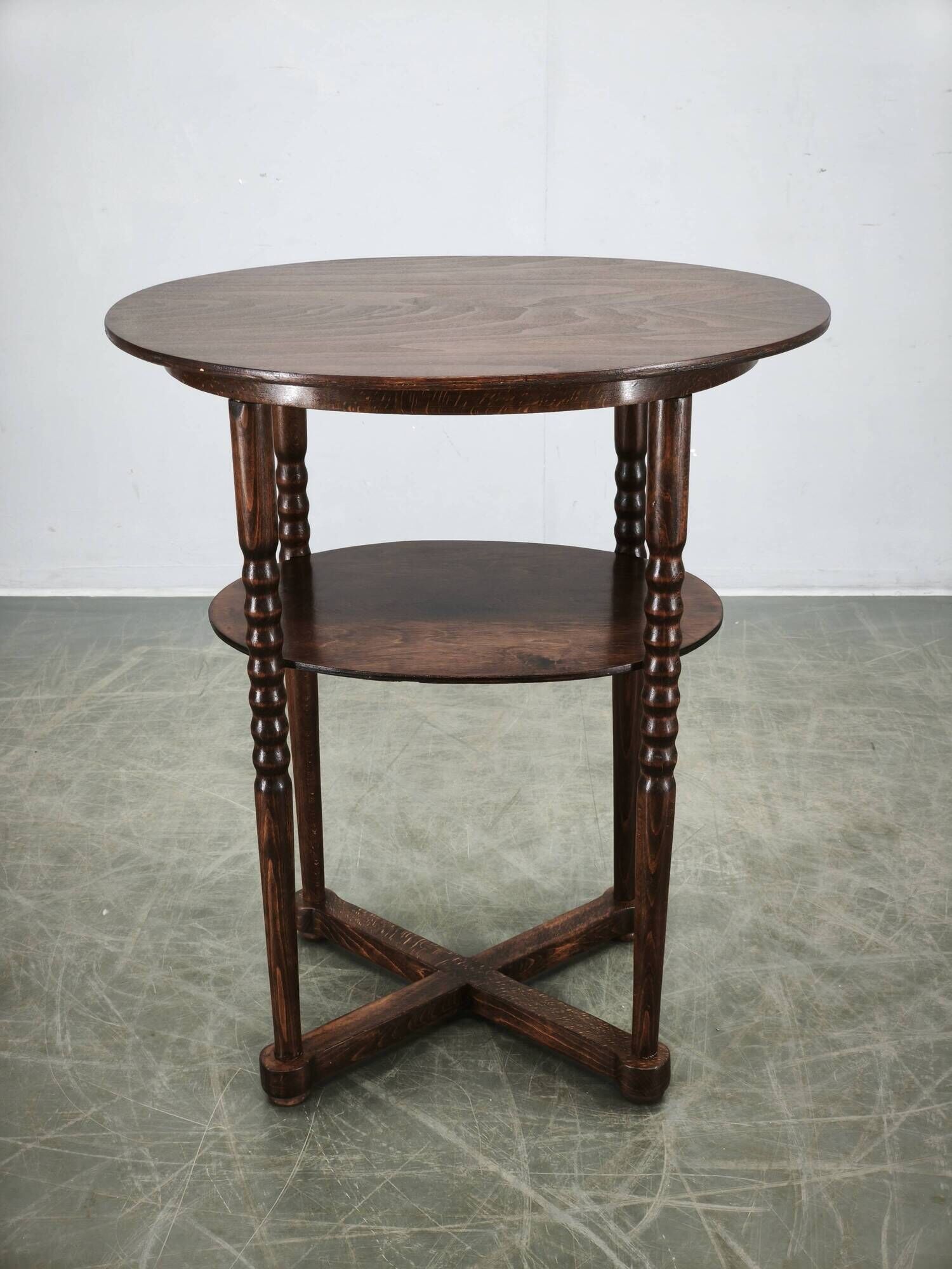 1920s Czech Art Deco Oval Beech Side Table with Lower Shelf
