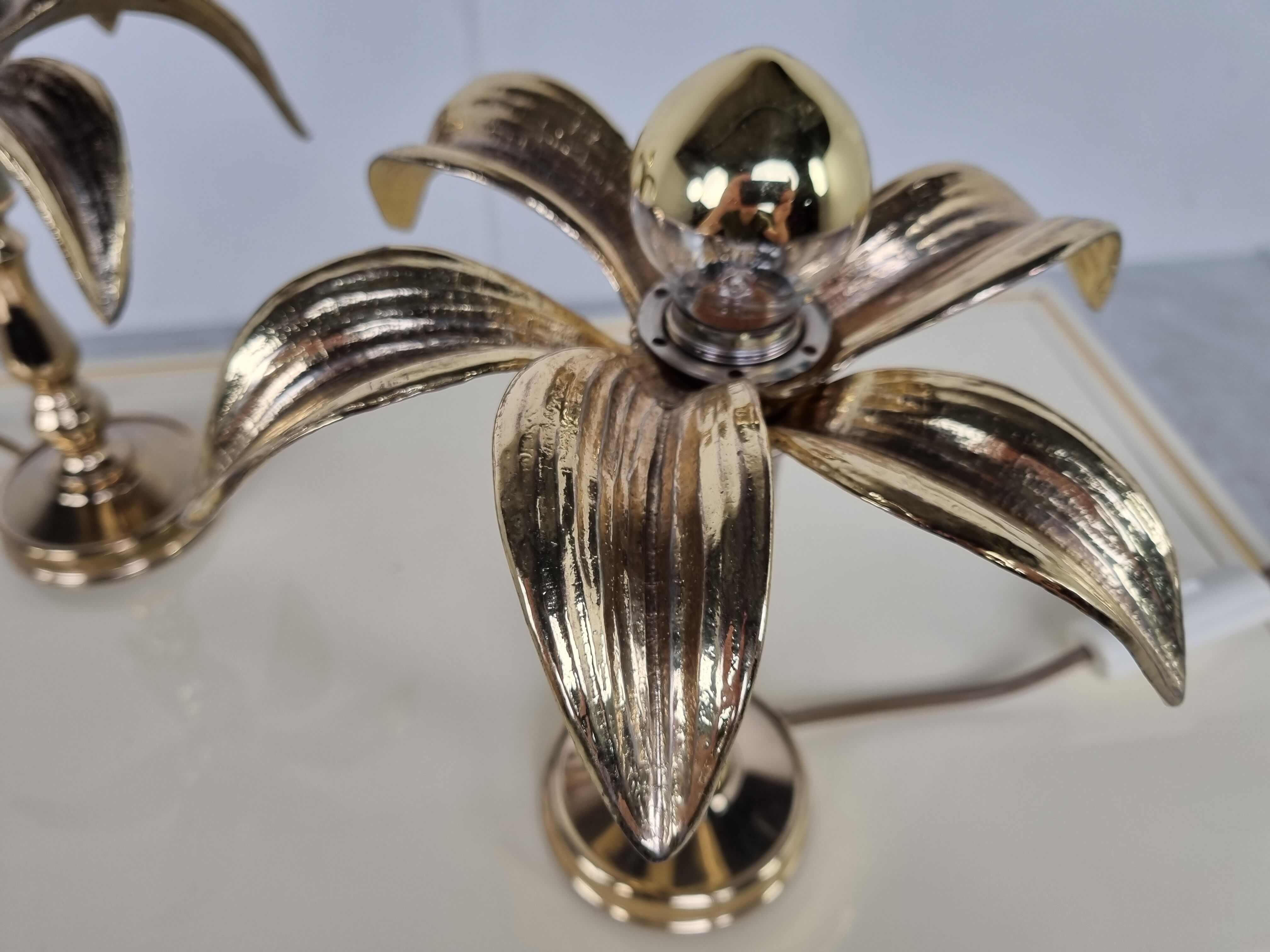 Pair of brass flower table lamps, 1970s