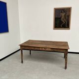 Antique farm table from the 1950s, with 3 drawers and turned legs