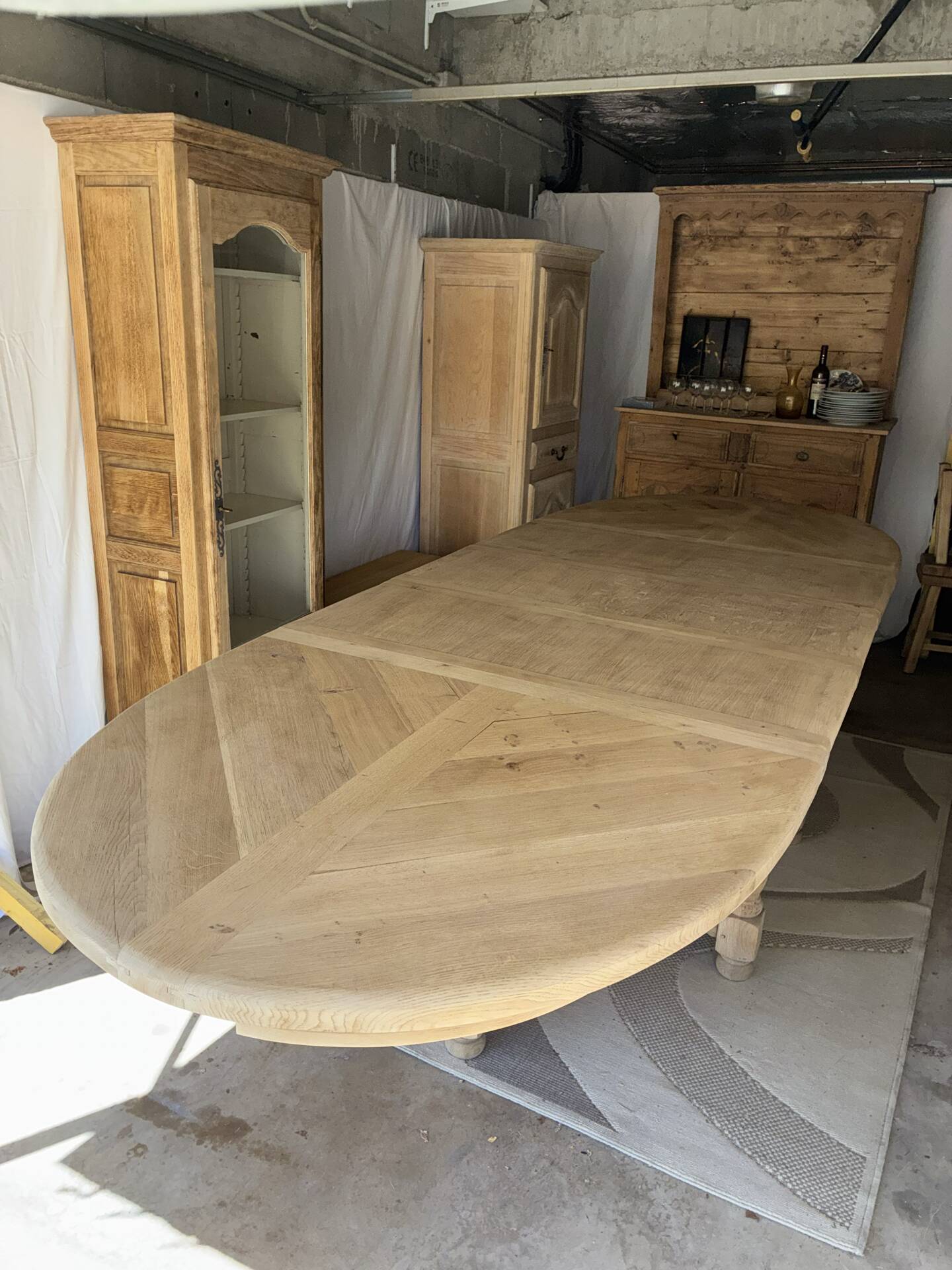 Solid oak farmhouse table with extensions.