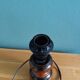 Turned wood bedside lamp with fabric lampshade