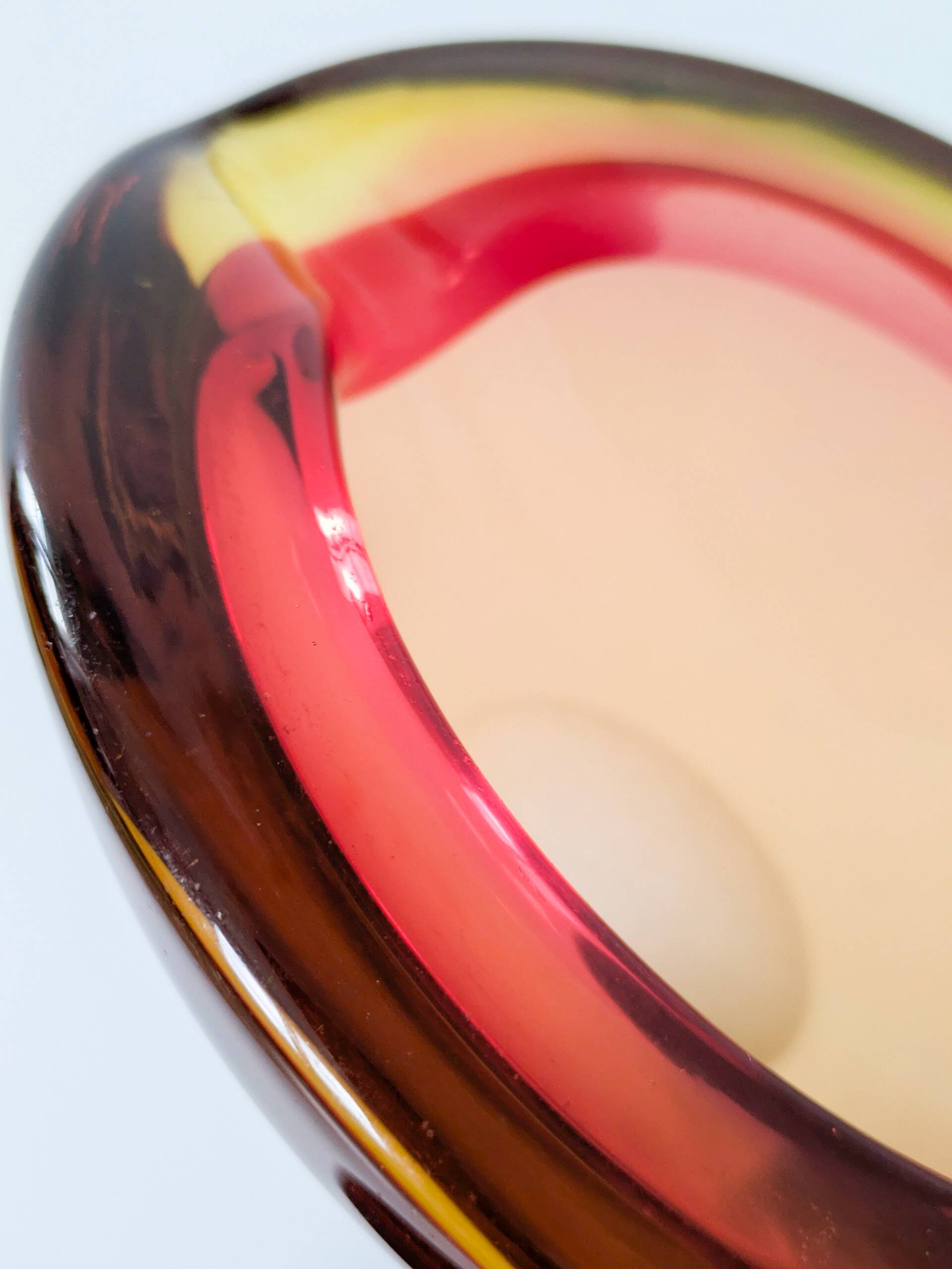 Murano glass catchall in Sommerso style, Orange Rose.