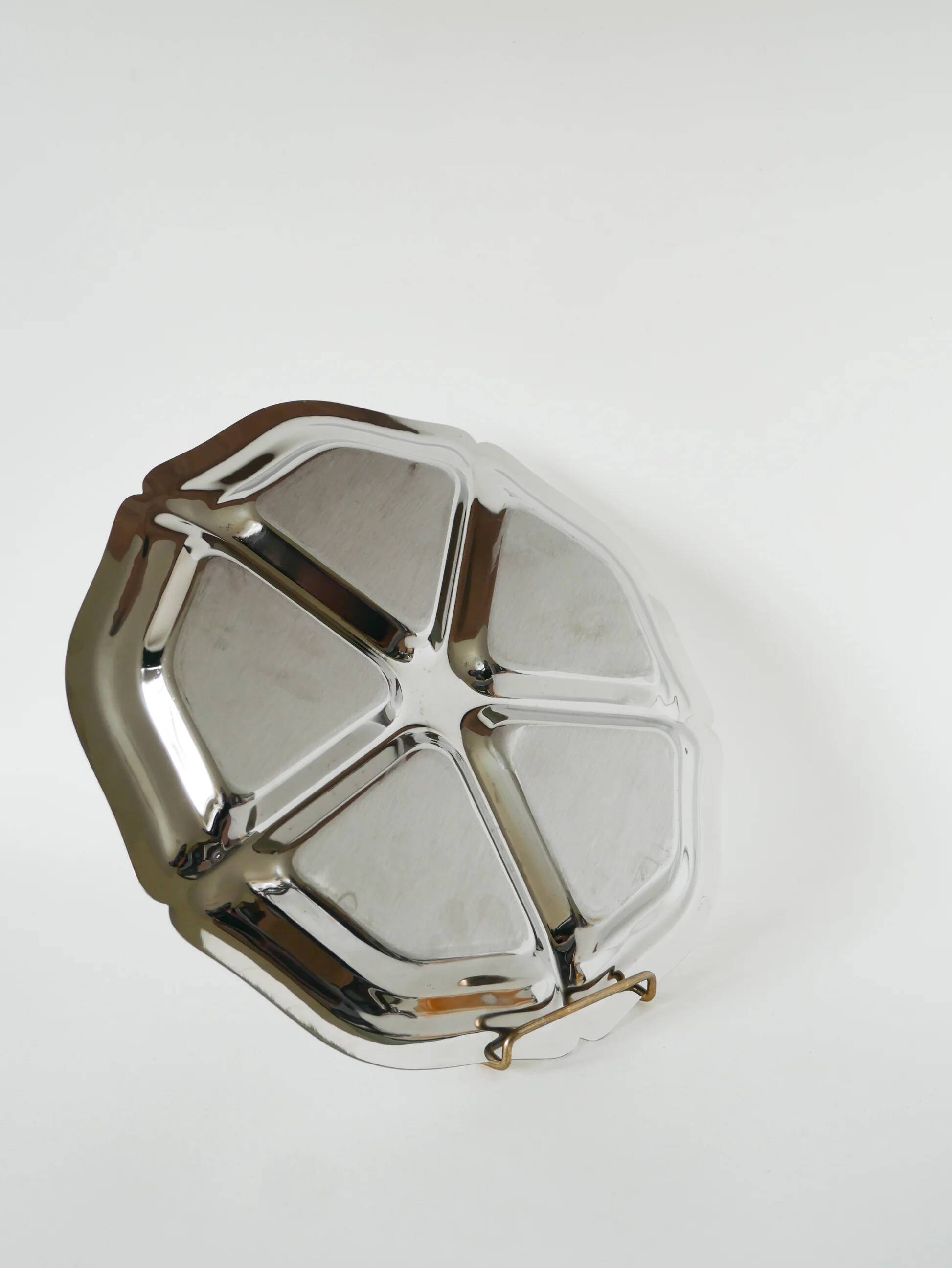 Stainless steel compartment dish, flower shape, 1970 - 33 cm