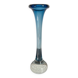 Vase boutonnant vintage soufflé à la main Murano base bulliante en verre