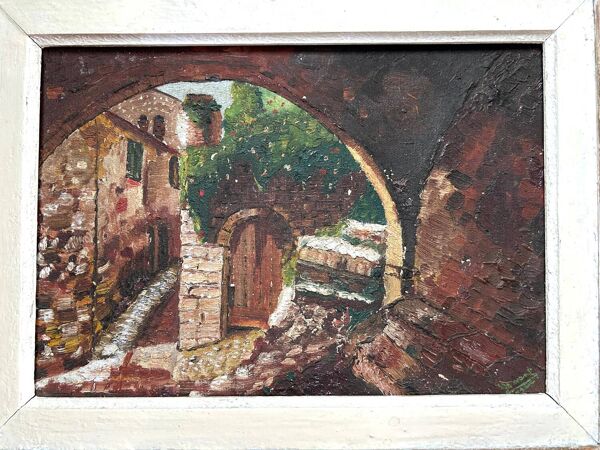 Le Vieux village Bourgogne, Huile sur Toile,Signée Durant, début XXe