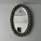 Oval mirror in black rope and gold edging, 1960s