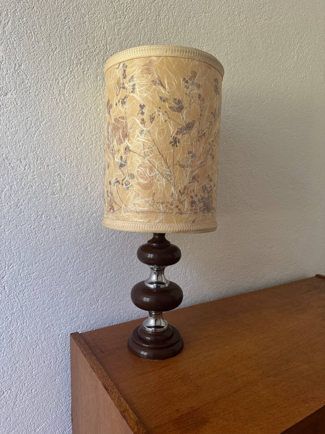 70s wooden chrome flower lamp