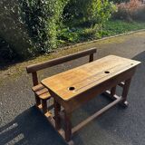 1950s double school desk in oak