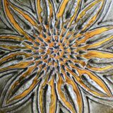 Enamelled ceramic dish, flower, Perigordine pottery, 60s