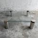 Clear Glass Square Coffee Table with Stainless Steel Cylinder Legs