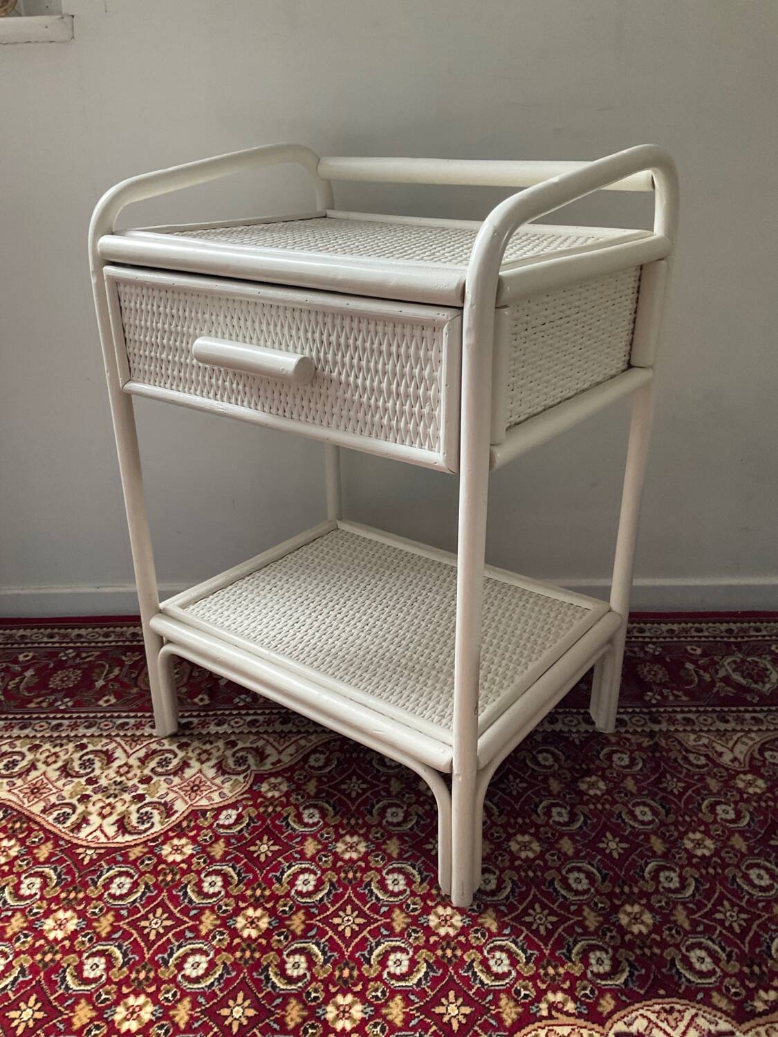Vintage rattan bedside table from the 70s and 80s