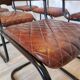 Set of 6 Vintage Cognac Leather Dining Chairs: Quilted Industrial Armchair
