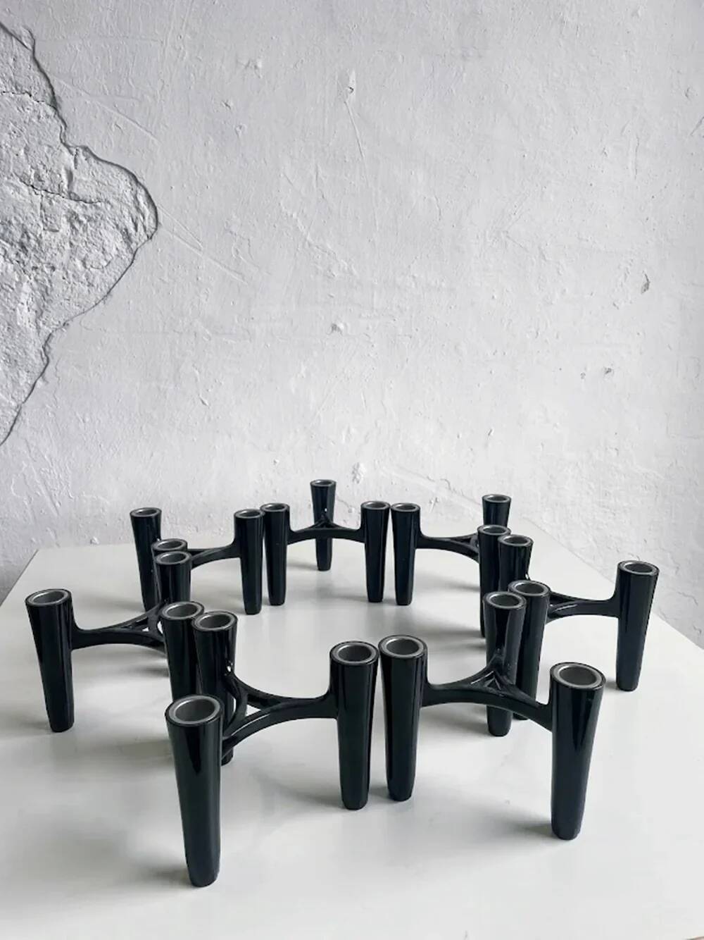 Set of 7 black candle holders designed by Koziol Hommage 2005 Germany