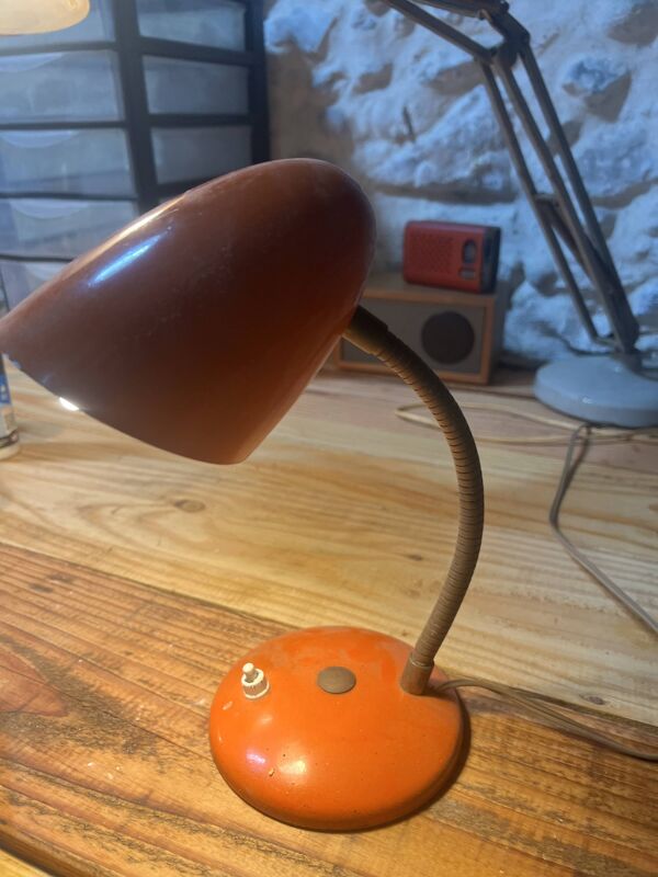 Lampe de bureau vintage orange – col flexible – années 50-60