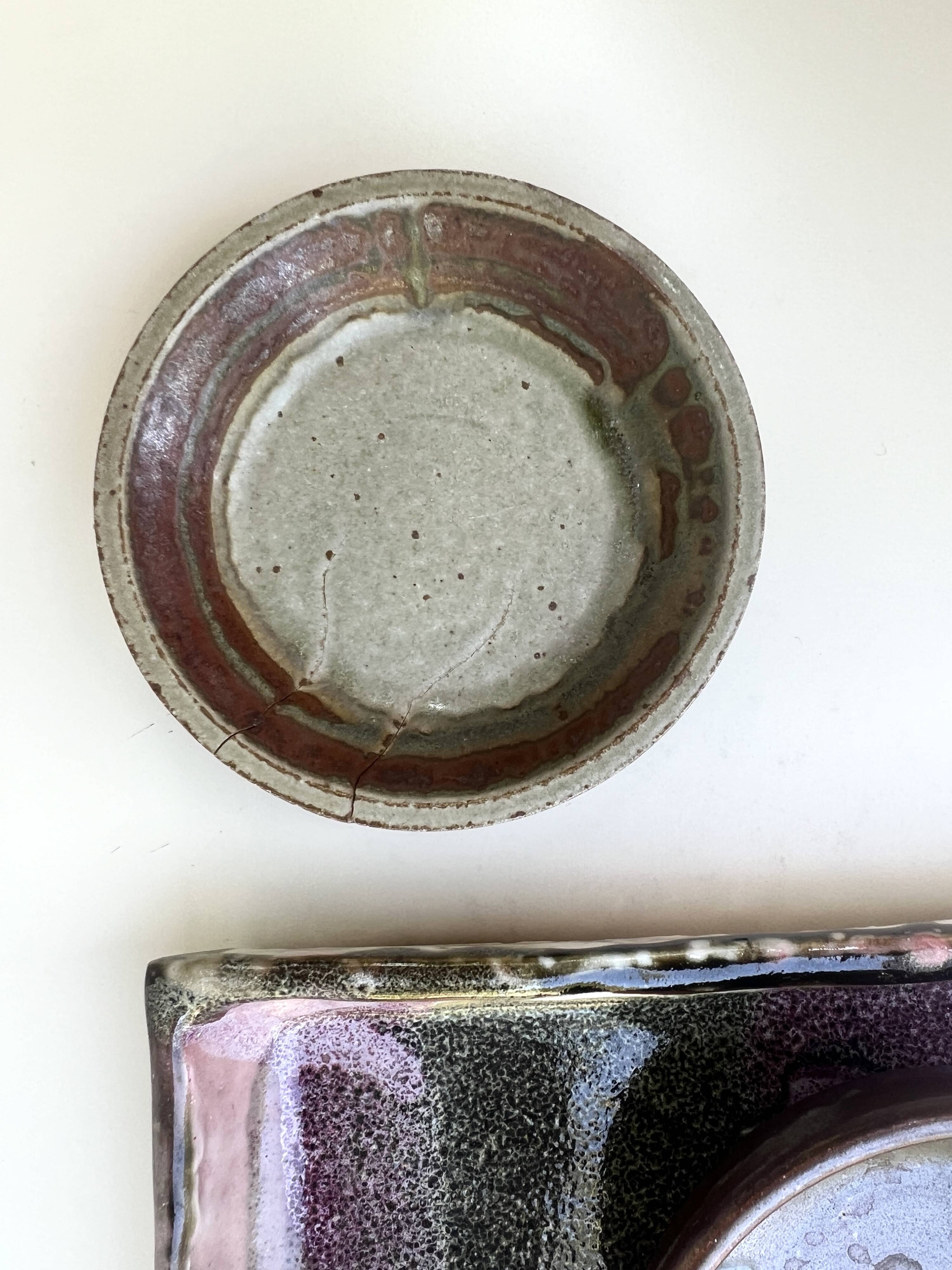 Bowl, hand-turned glazed stoneware catchall signed PY.