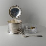 Argent Metal Silver-Plated Art Deco Lidded Box with Spoon, Italian 1930s Table Decor