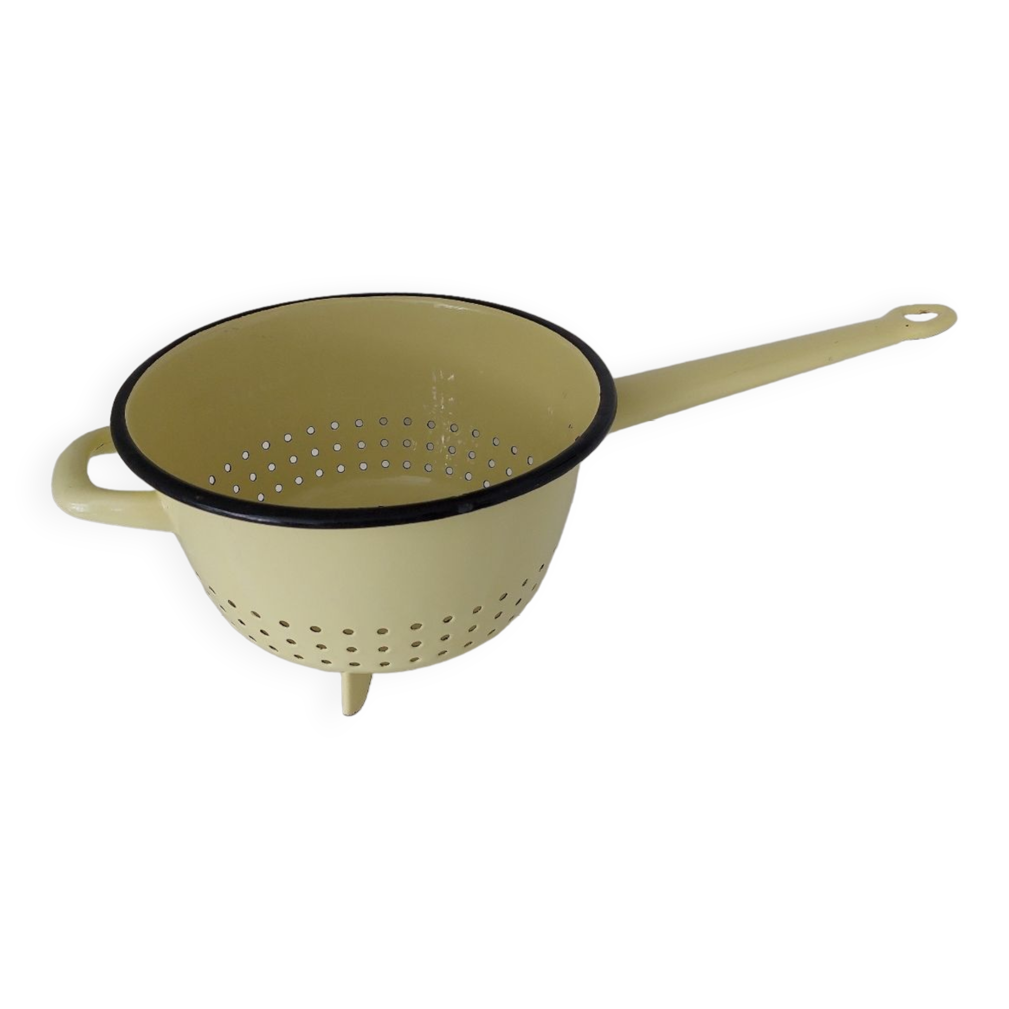 Vintage yellow enamelled strainer
