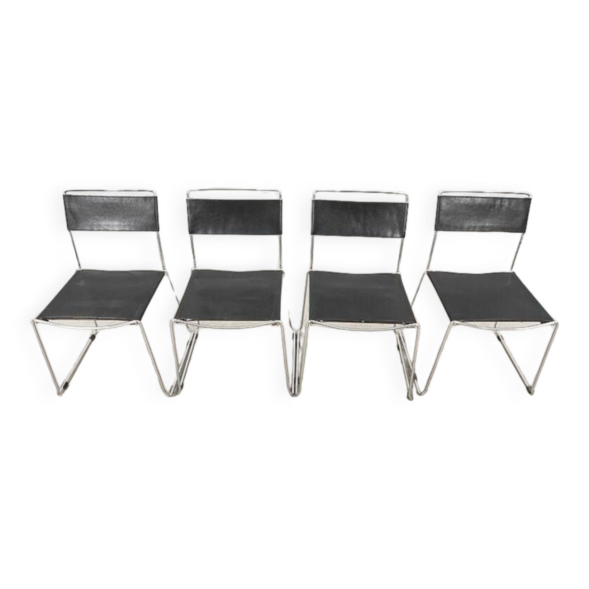Chair in leather and stainless steel frame 1980 italy