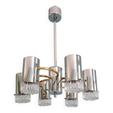 Space Age chandelier in chrome metal and brass, 1970s