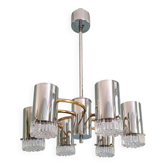 Space Age chandelier in chrome metal and brass, 1970s