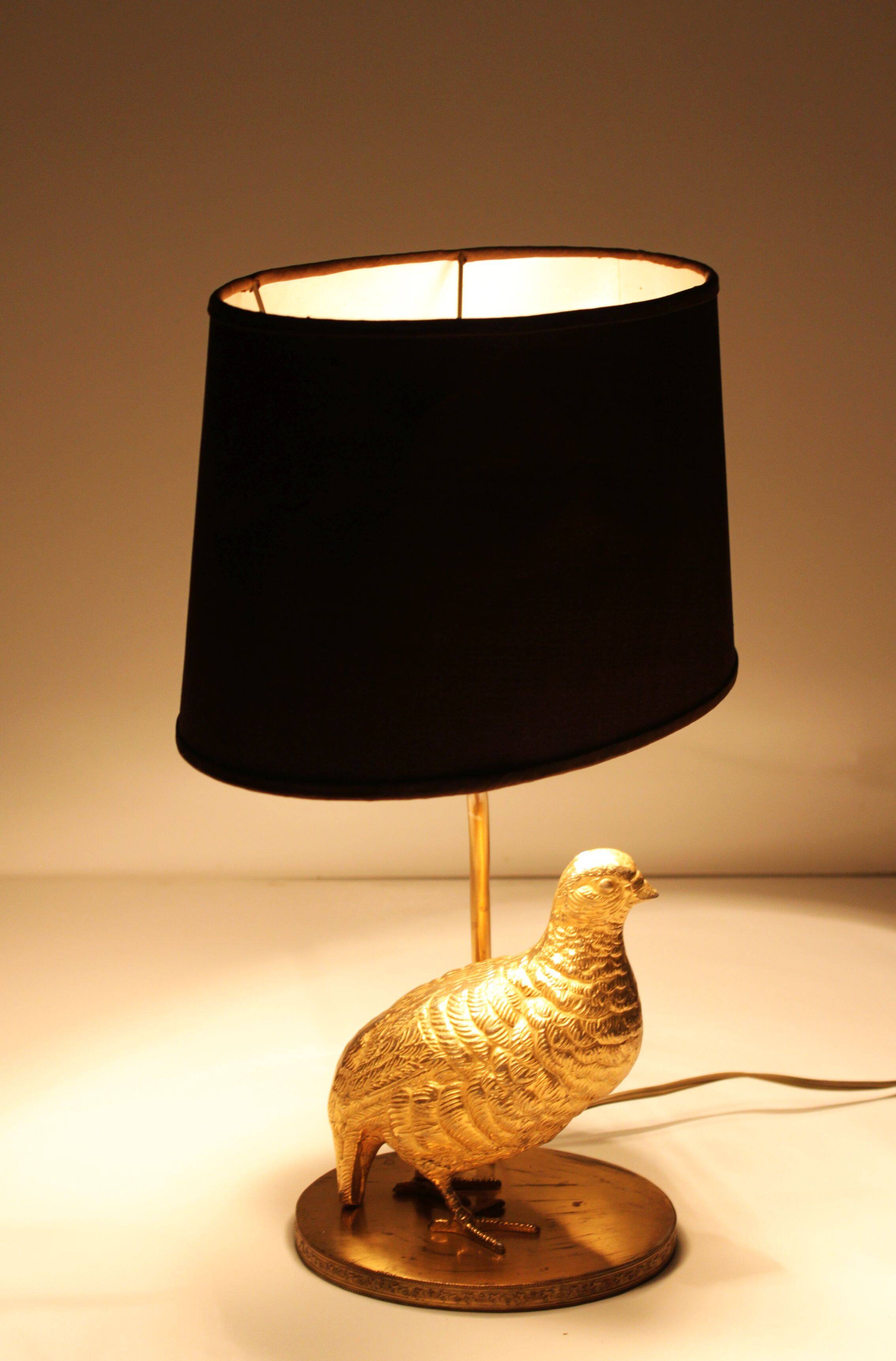 Paire de lampes perdrix en métal doré, 60’s