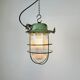 Green Industrial Soviet Bunker Pendant Light with Iron Grid, 1960s