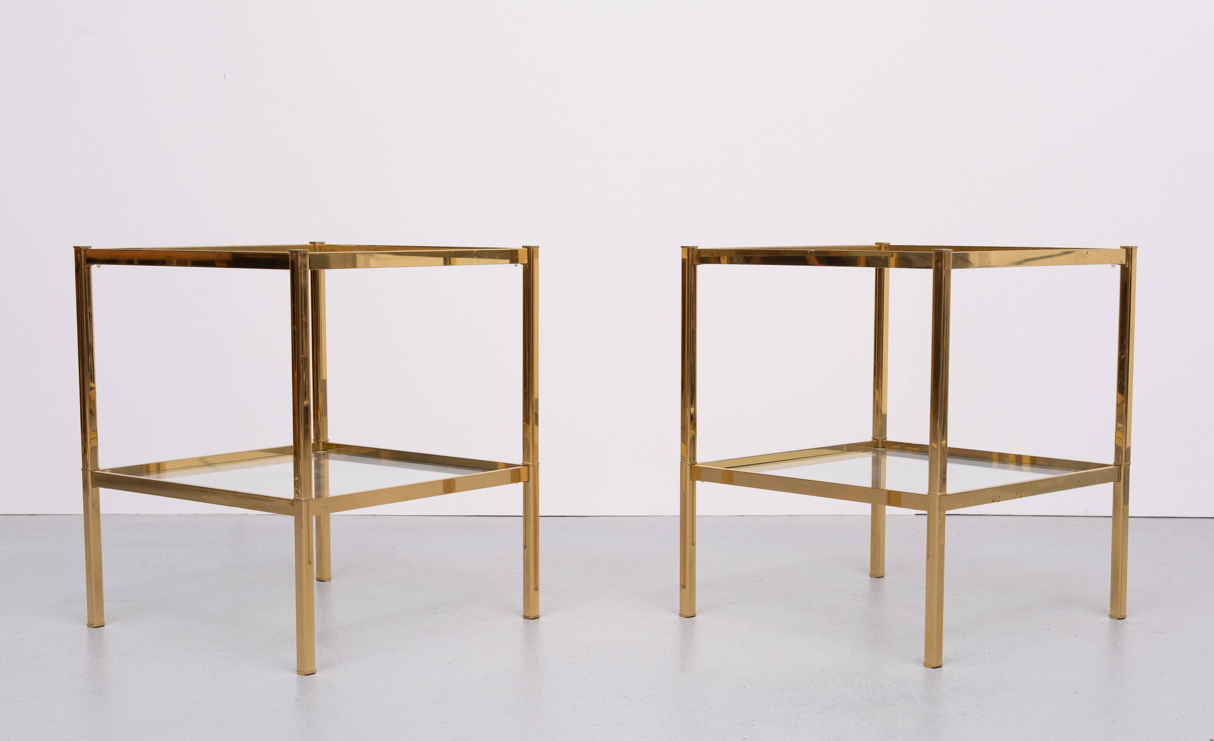 Pair Renato Zevi Brass square side tables 1970s Italy