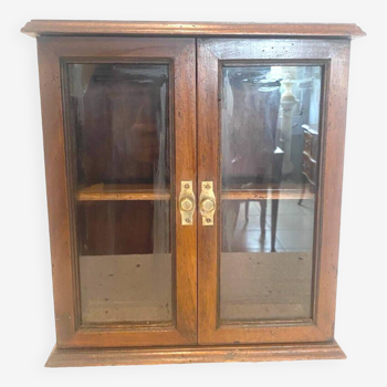 Small walnut wall display case with two glass doors 20th century