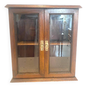 Small walnut wall display case with two glass doors 20th century