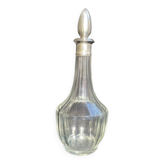 Carafe à liqueur cristal taillé et argent poinçonné Tête de Minerve