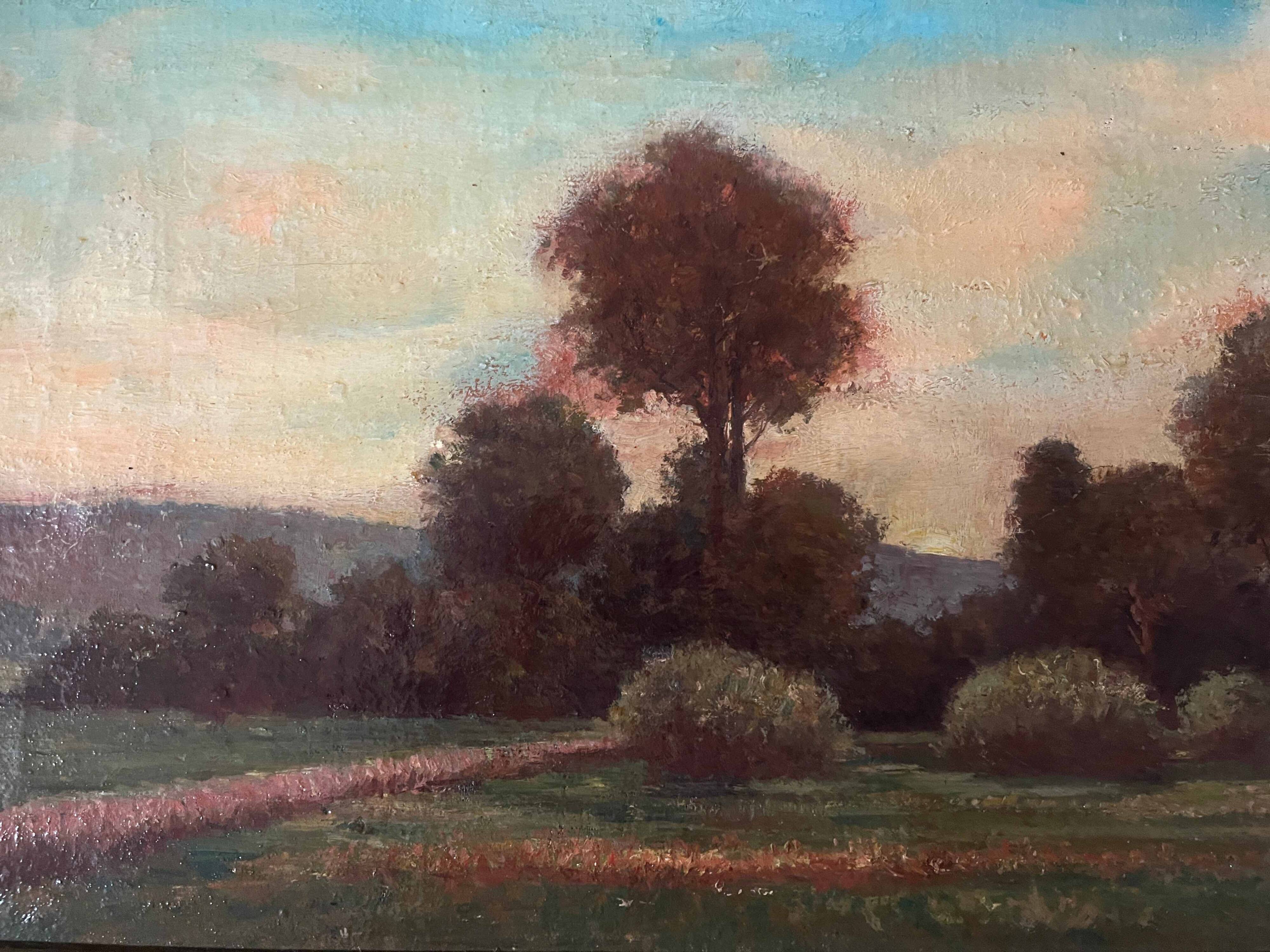 Tableau HST "Twilight Countryside" signed (?) + frame