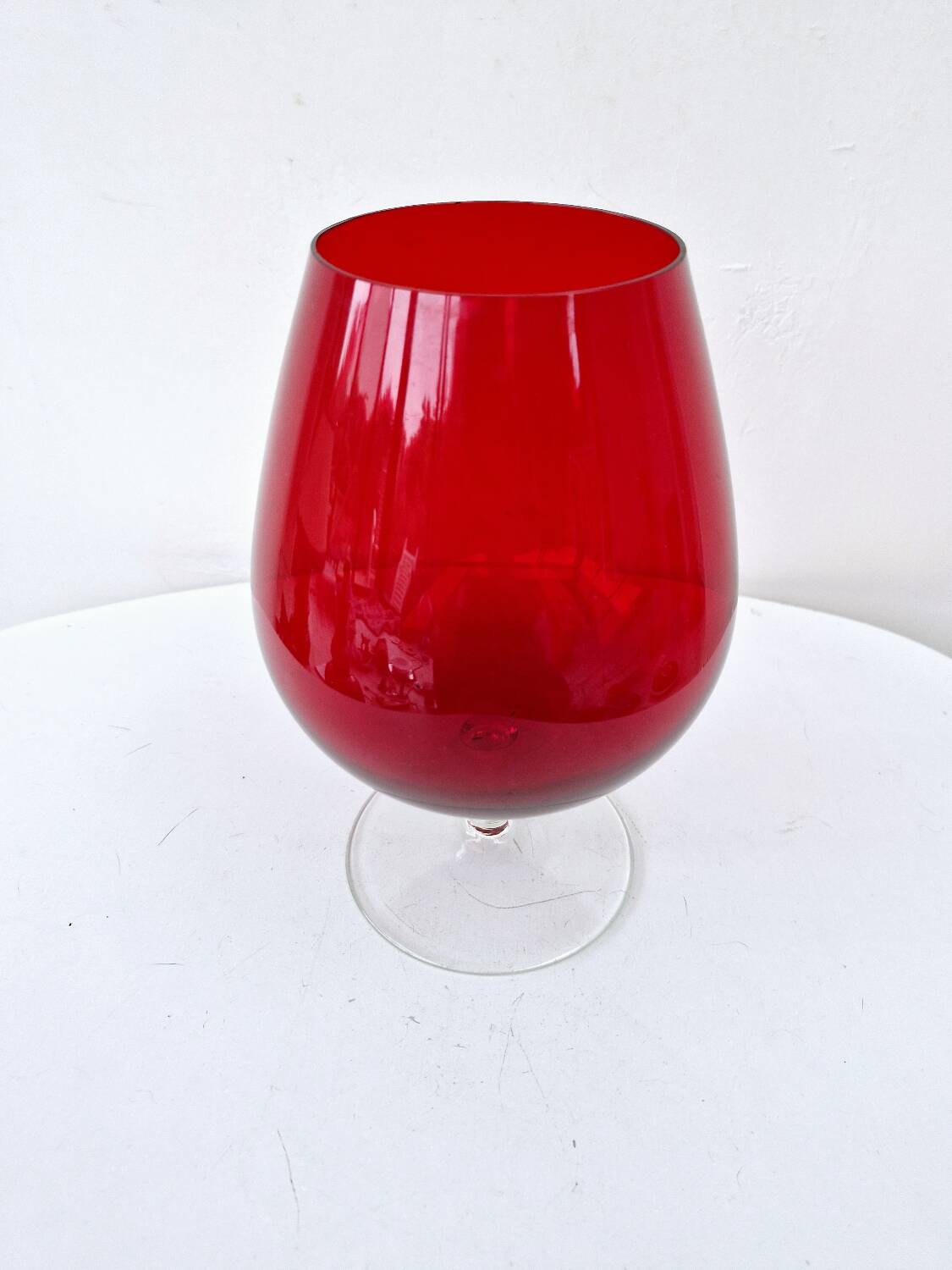 Vintage empoli italian glass red brandy type footed vase