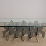 Minimalist sculptural coffee table in metal and glass