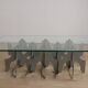 Minimalist sculptural coffee table in metal and glass