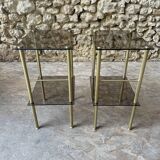 Pair of glass side tables with gilded feet