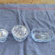 Lot consisting of 3 glassware, lavender blue, two jars with lids and a pocket emptier, vintage