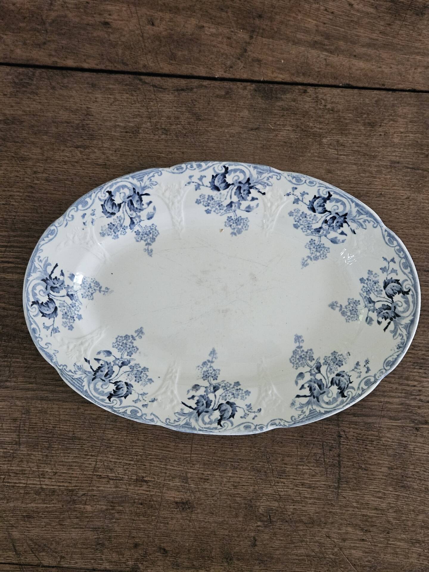 Oval plate faience Longwy model Joinville n*243 blue ironstone