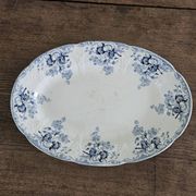 Plat ovale faience Longwy modèle Joinville n*243 bleu terre de fer