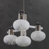 1970s Chrome Plated Chandelier with Murano Glass , Italy