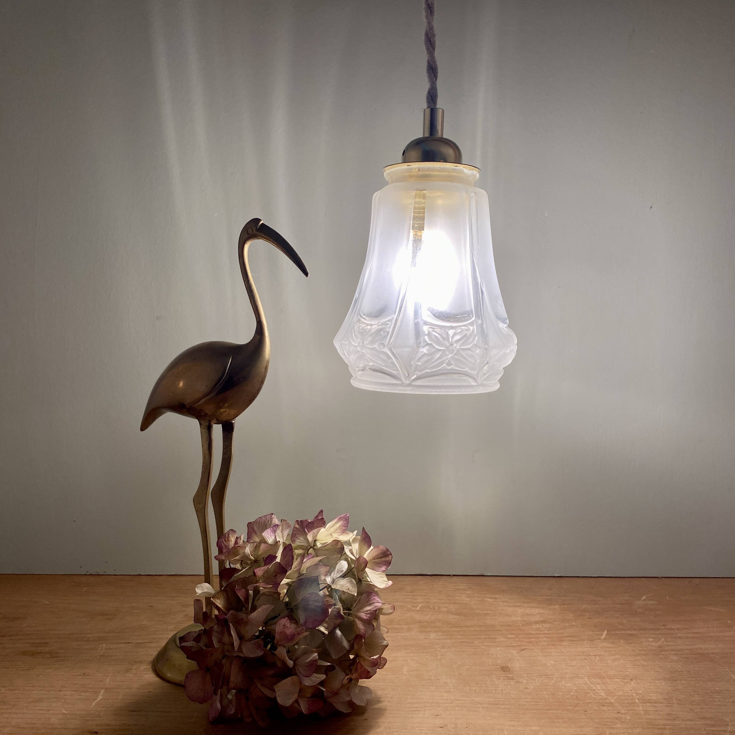 Vintage art deco tulip pendant light in frosted glass