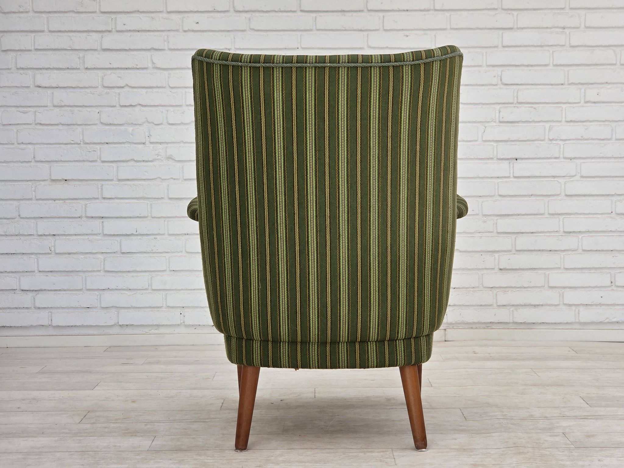 1960s, Danish armchair, green furniture wool, teak wood.